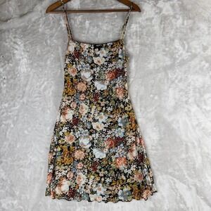 Romantic Goth Y2K Floral Print Mesh Cami Dress Black Lace Trim Size small